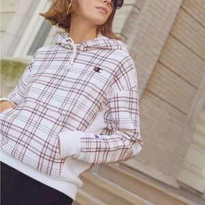 Champion Urban Outfitters Exclusive Plaid Neutral Hoodie Sweatshirt Size Medium